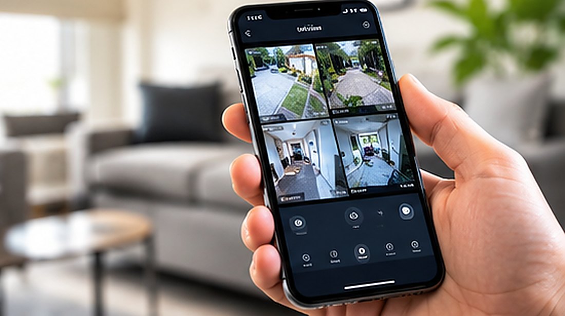 Phone showing live CCTV camera views