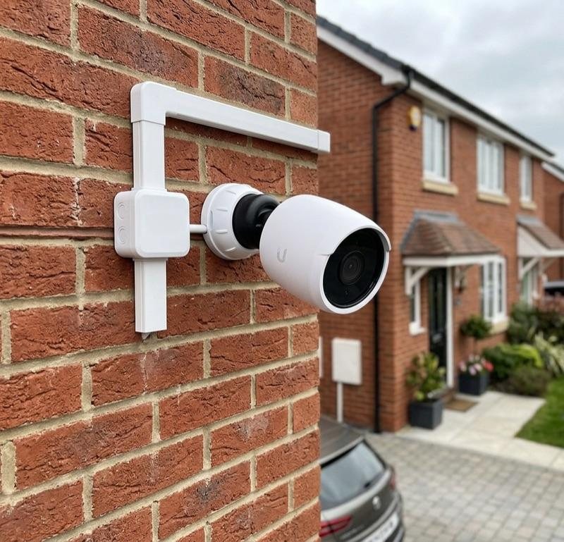 Home CCTV camera fitted to a brick wall